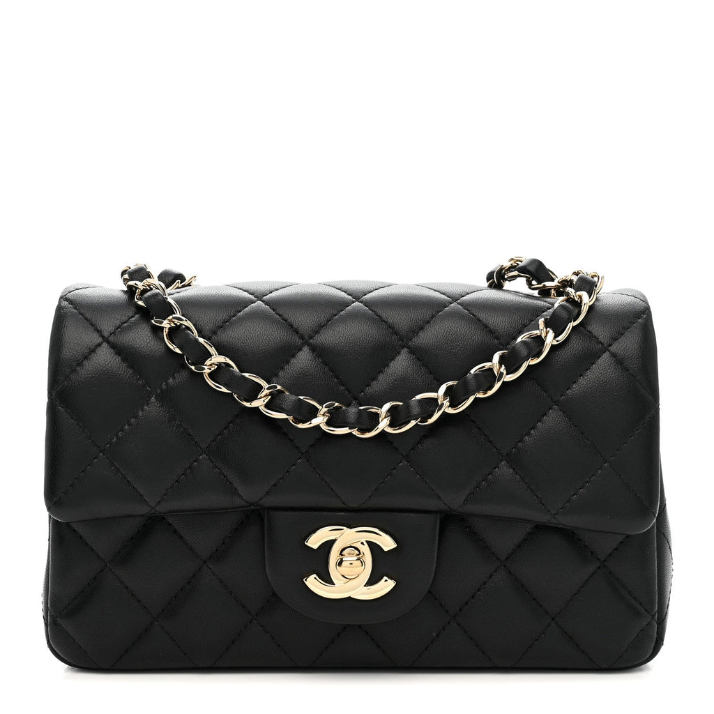 Lambskin Quilted Mini Rectangular Flap Black