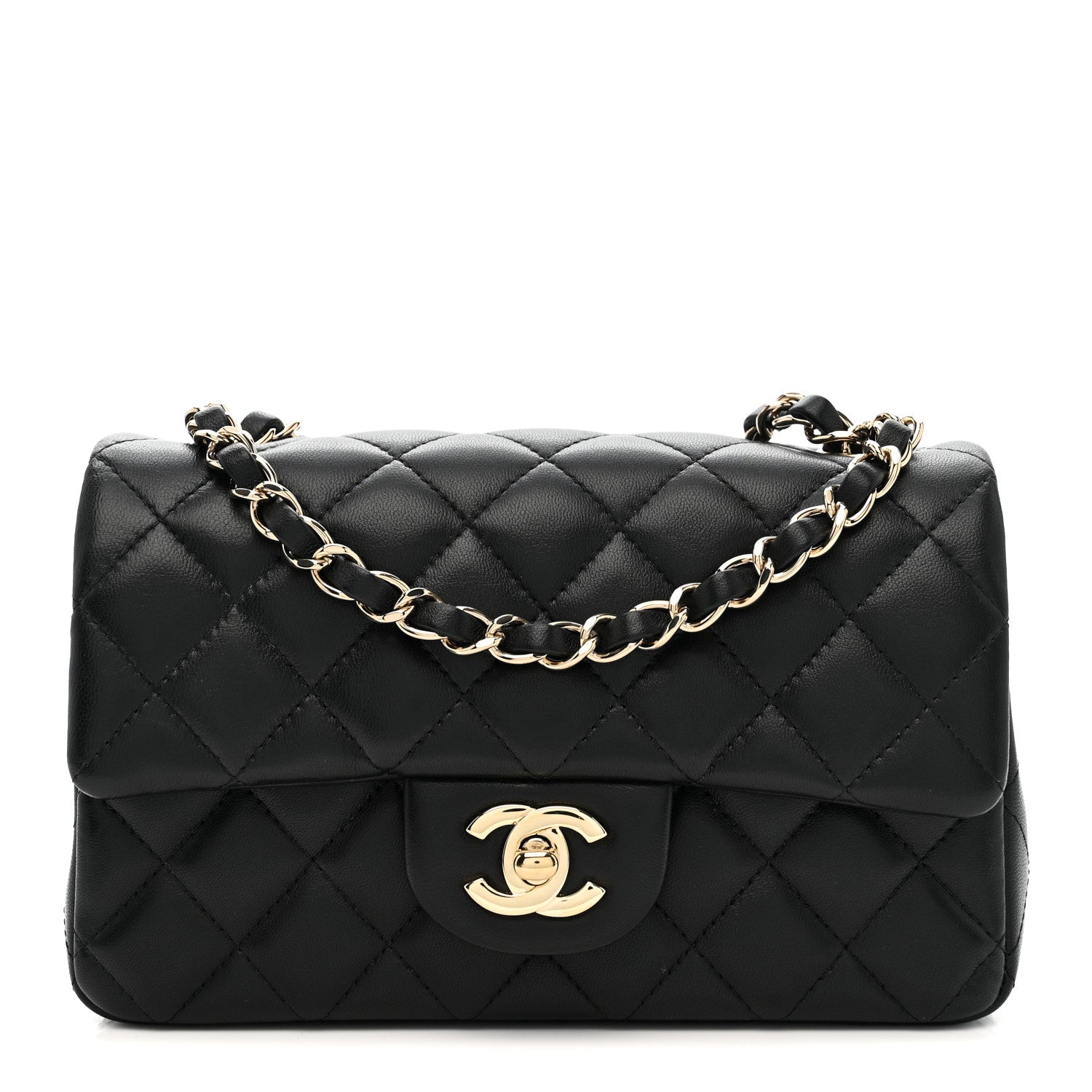 Lambskin Quilted Mini Rectangular Flap Black