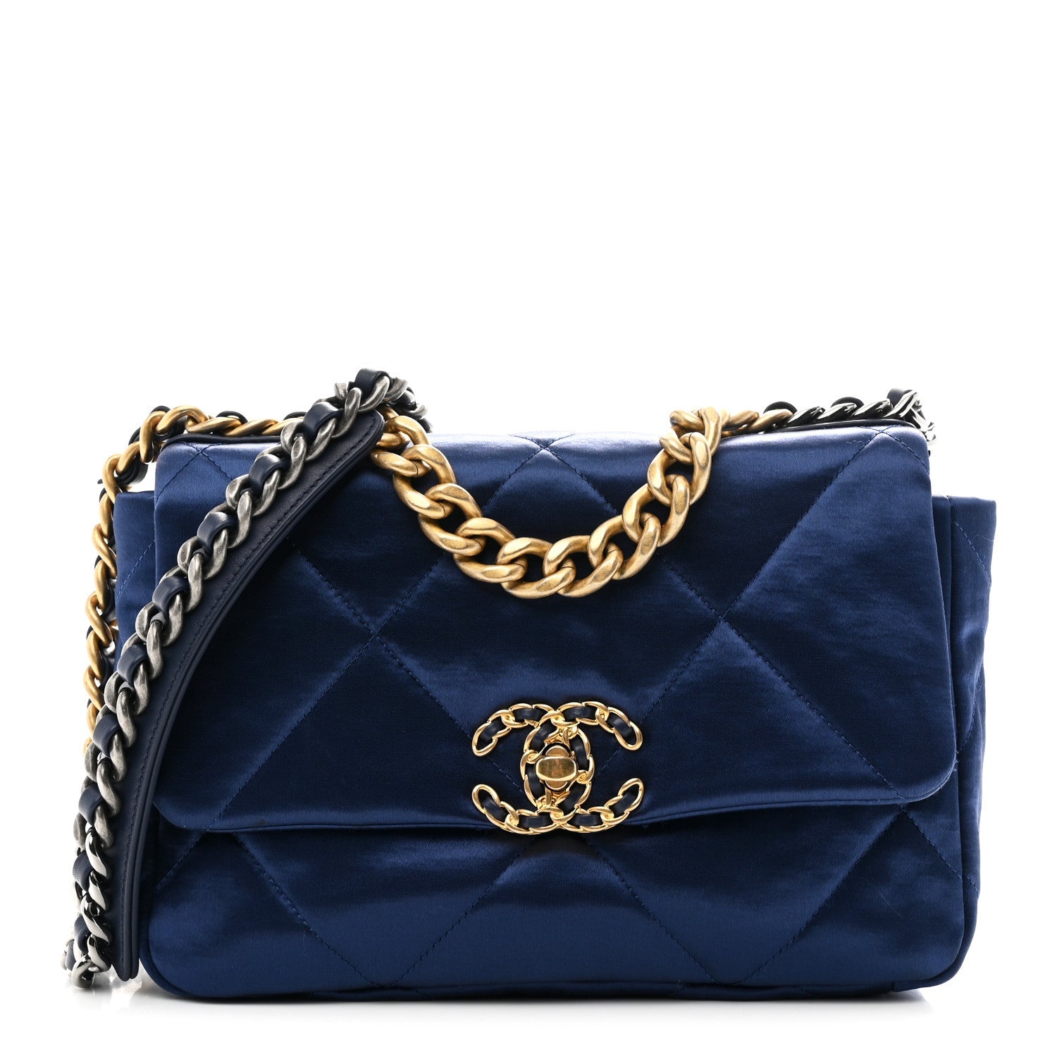 Satin Quilted Medium Chanel 19 Flap Blue