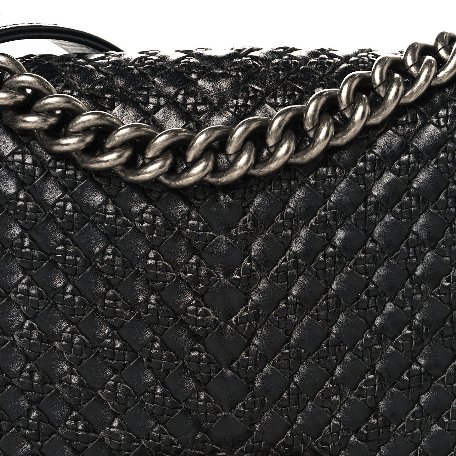 Lambskin Braided Woven Medium Boy Flap Black