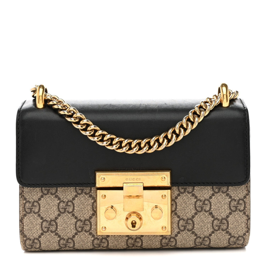 GG Supreme Monogram Calfskin Small Padlock Shoulder Bag Beige Black Cuir