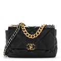 Shiny Goatskin Quilted Large Chanel 19 Flap Black