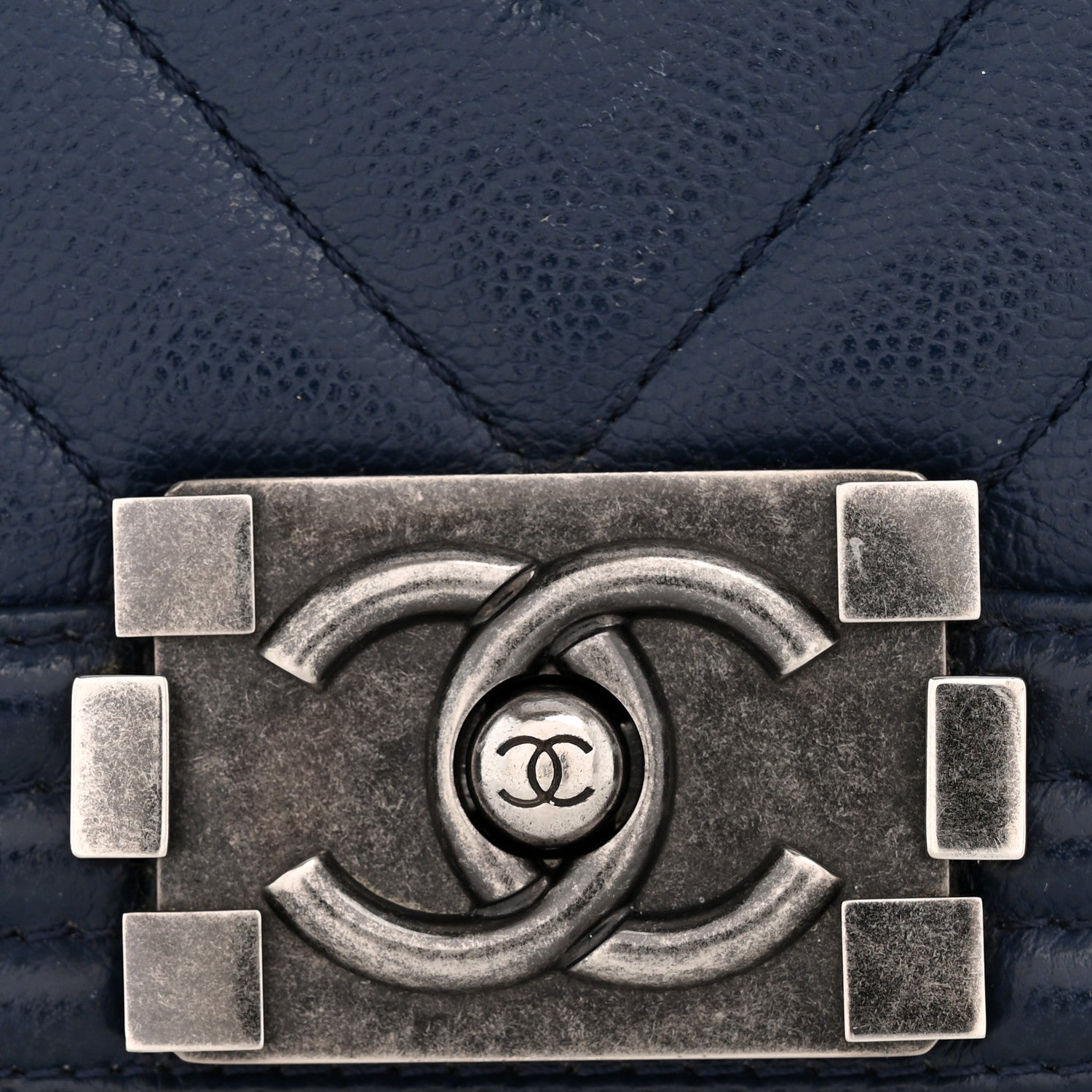 Caviar Chevron Quilted Medium Boy Flap Navy