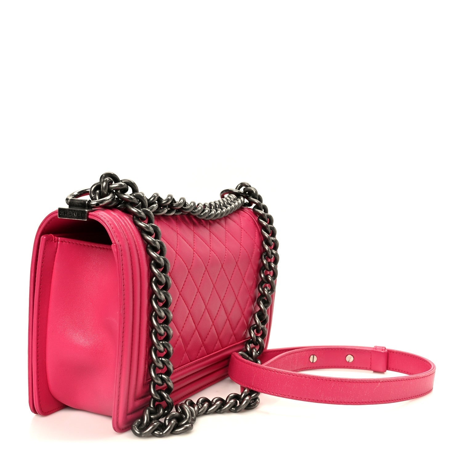 Lambskin Quilted Medium Boy Flap Dark Pink