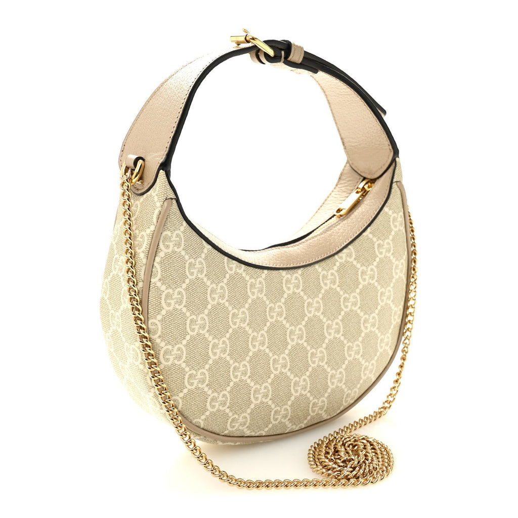 GG Supreme Monogram Textured Dollar Calfskin Mini Retro Interlocking G Half Moon Bag Beige Mystic White Oatmeal