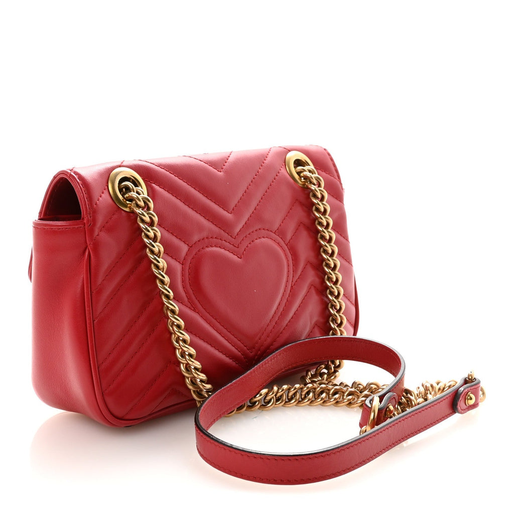 Calfskin Matelasse Mini GG Marmont Shoulder Bag Hibiscus Red