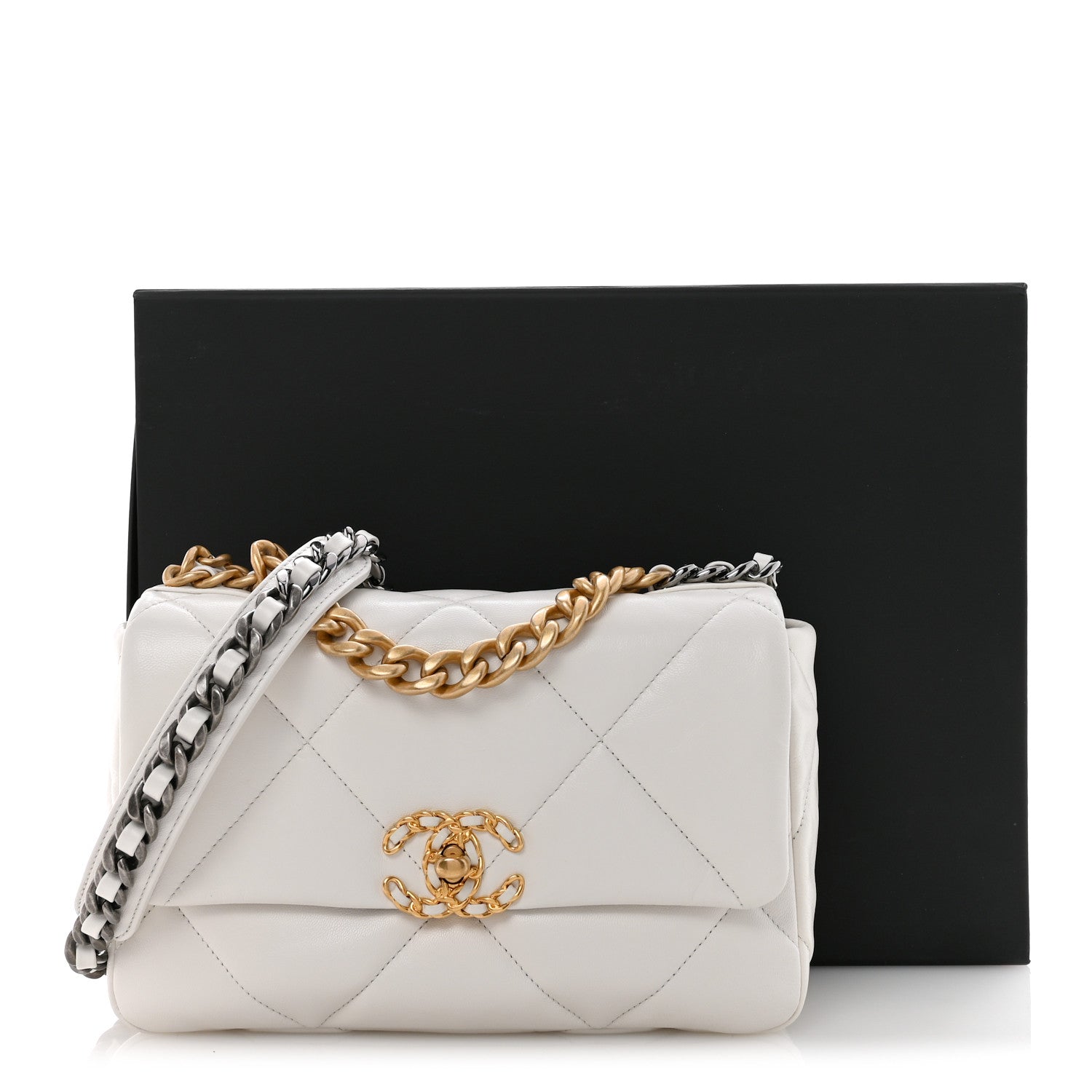 Goatskin Quilted Medium Chanel 19 Flap White
