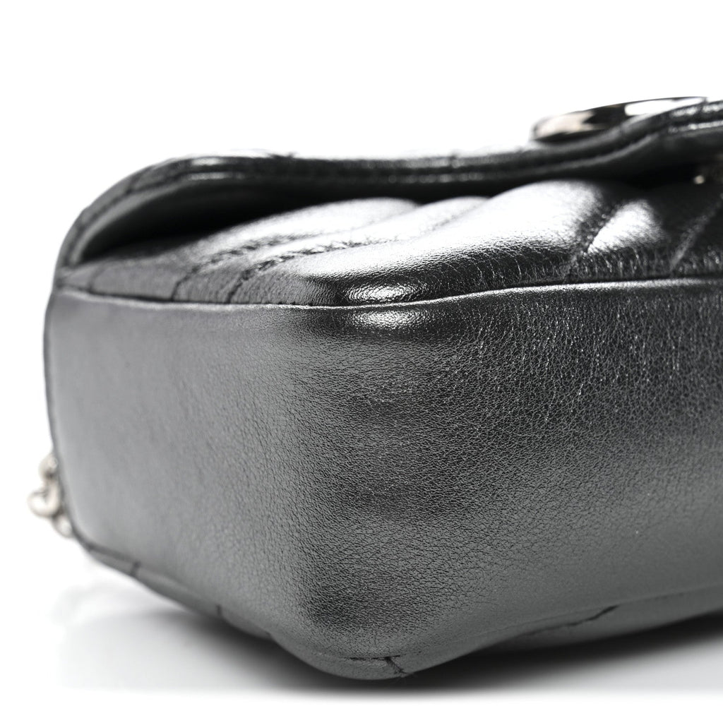 Metallic Lambskin Matelasse Mini GG Marmont Shoulder Bag Piombo