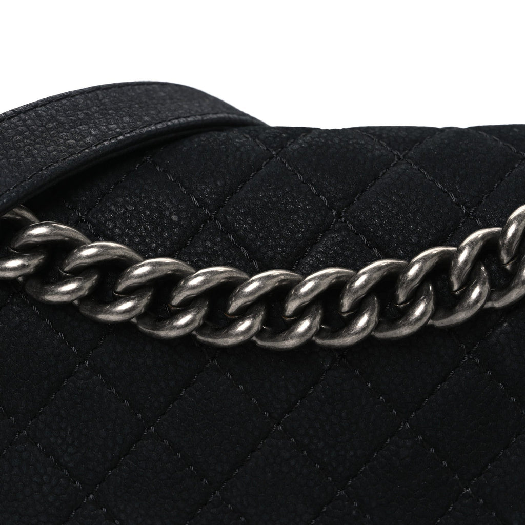 Bullskin Suede Caviar Quilted Medium Boy Flap Black