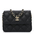 Caviar Quilted Mini Ribbon Wallet On Chain WOC Black