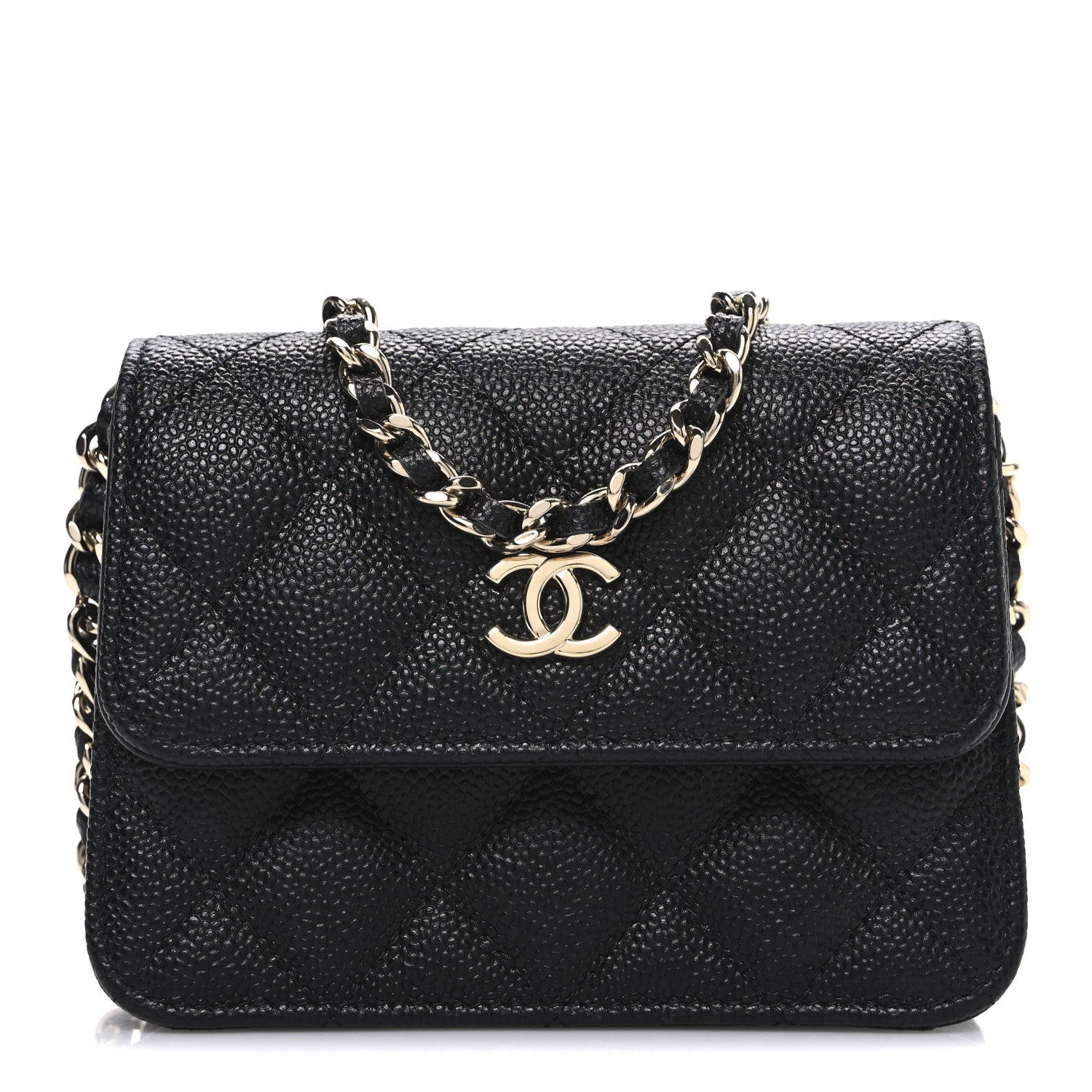 Caviar Quilted Mini Ribbon Wallet On Chain WOC Black