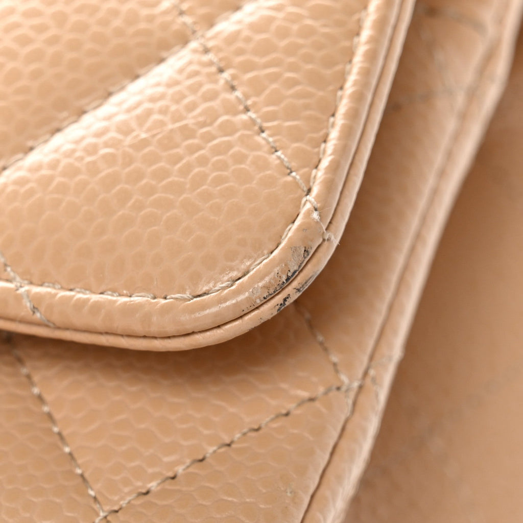 Caviar Quilted Medium Double Flap Beige