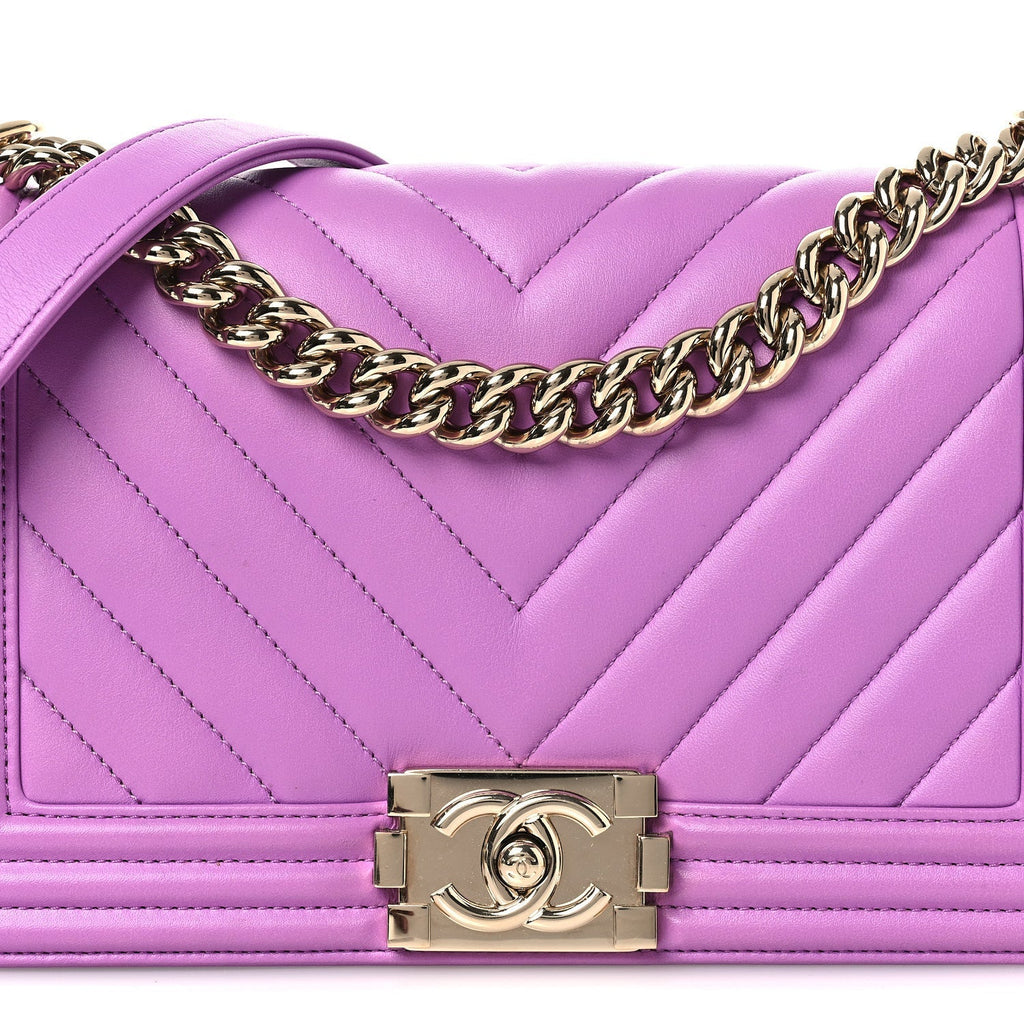 Lambskin Chevron Quilted Medium Boy Flap Purple