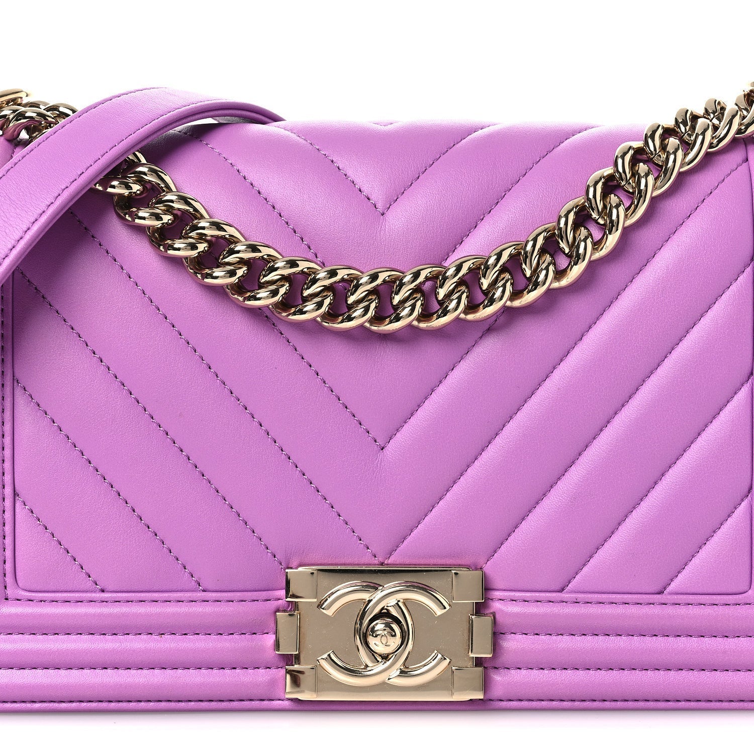 Lambskin Chevron Quilted Medium Boy Flap Purple