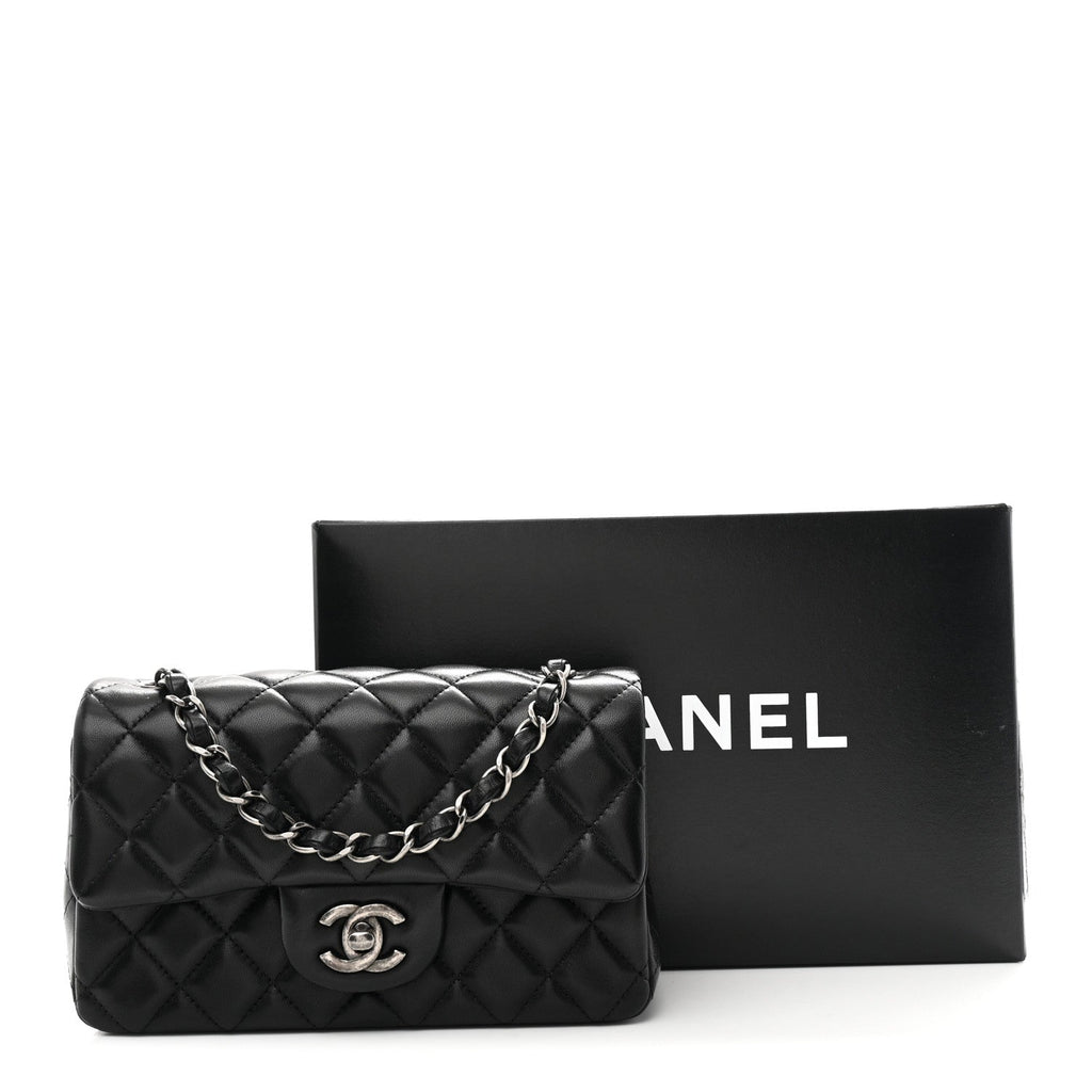 Lambskin Quilted Mini Rectangular Flap Black