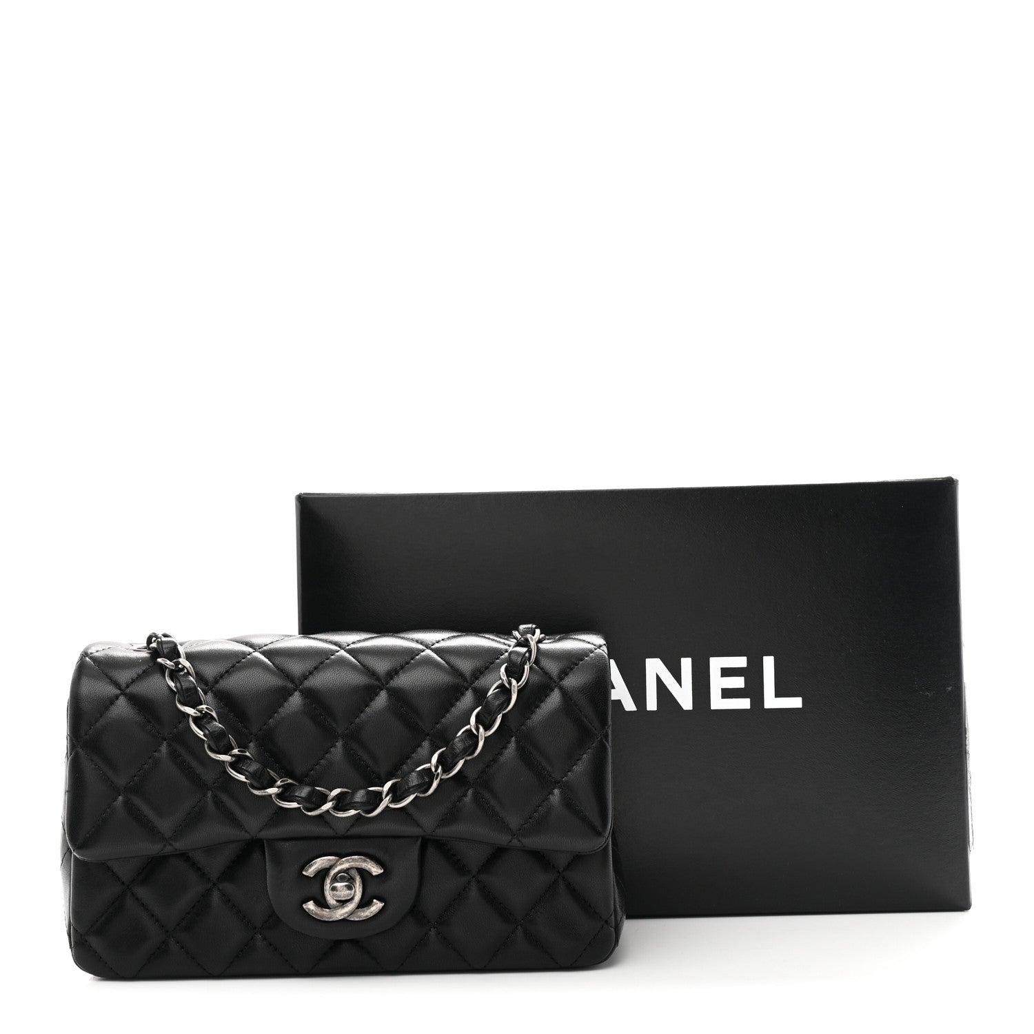 Lambskin Quilted Mini Rectangular Flap Black