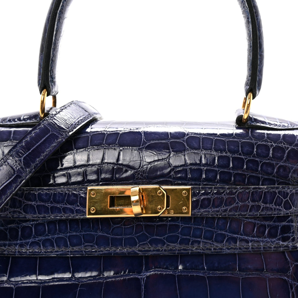 Shiny Alligator Mini Kelly Sellier 20 Bleu Roi
