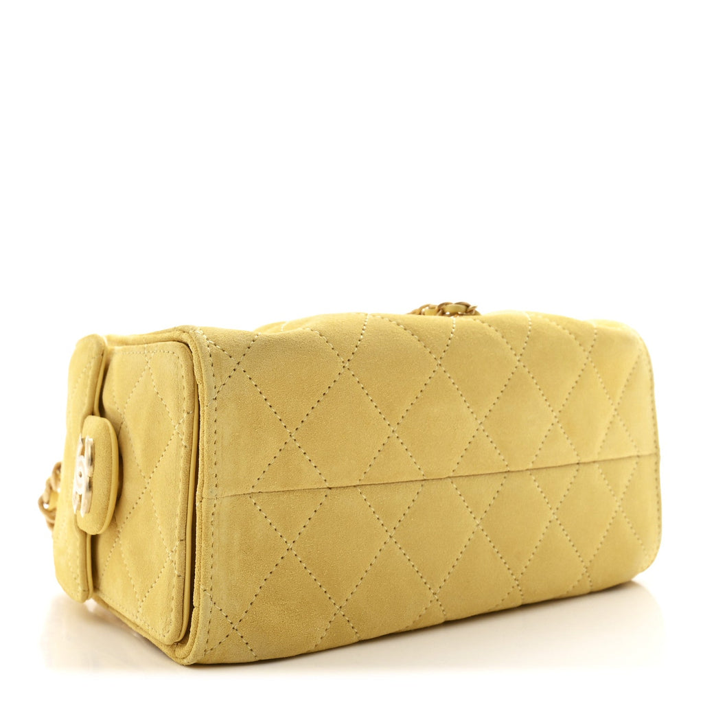 Suede Quilted Mini Chanel 25 Handbag Yellow