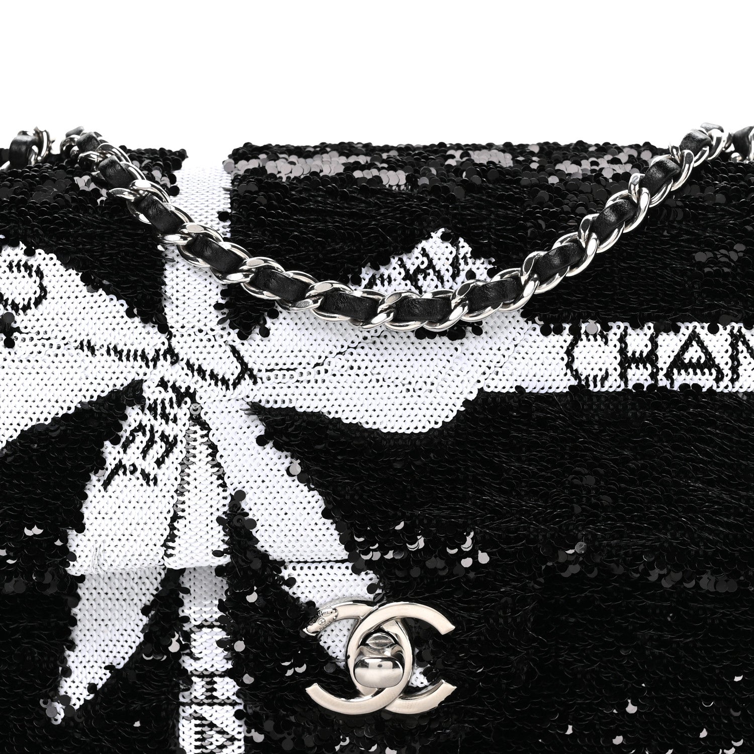 Sequin Ribbon Small Rectangular Flap Black White