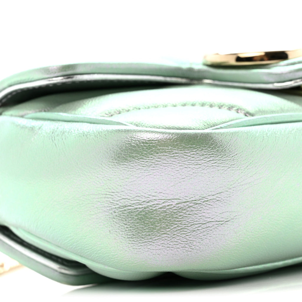Iridescent Nappa Chevron Matelasse Super Mini GG Marmont Shoulder Bag Green Iridescent