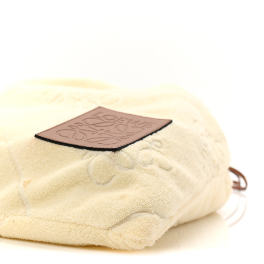 X PAULA'S IBIZA Terry Cloth Calfskin Drawstring Pouch Natural Tan