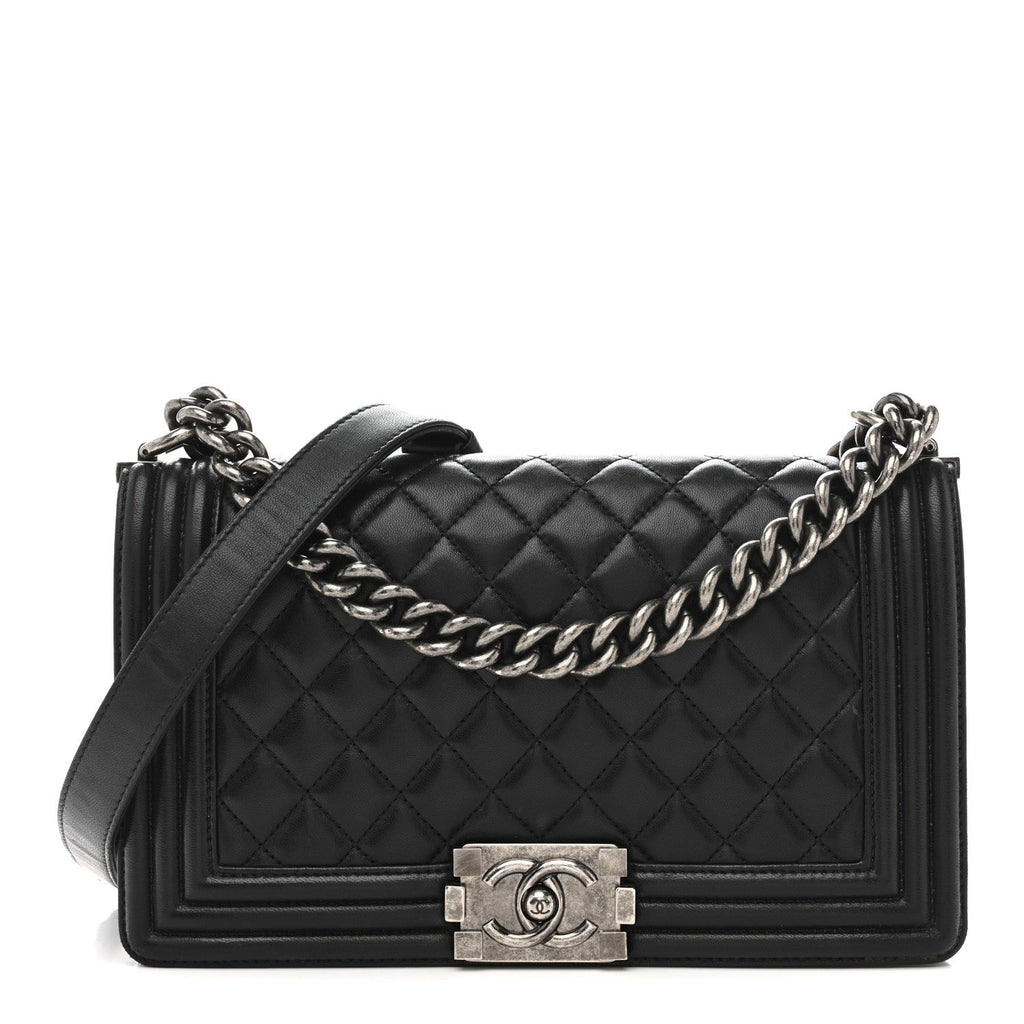 Lambskin Quilted Medium Boy Flap Black
