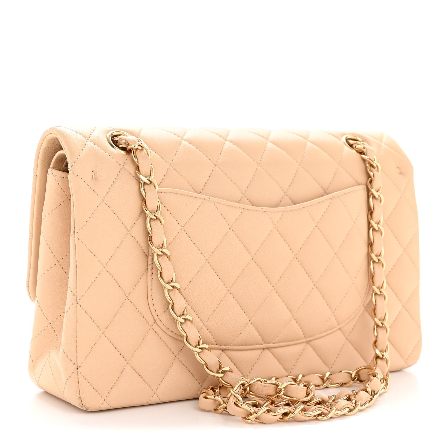 Lambskin Quilted Medium Double Flap Beige