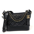 Patent Goatskin Quilted Small Gabrielle Hobo Black