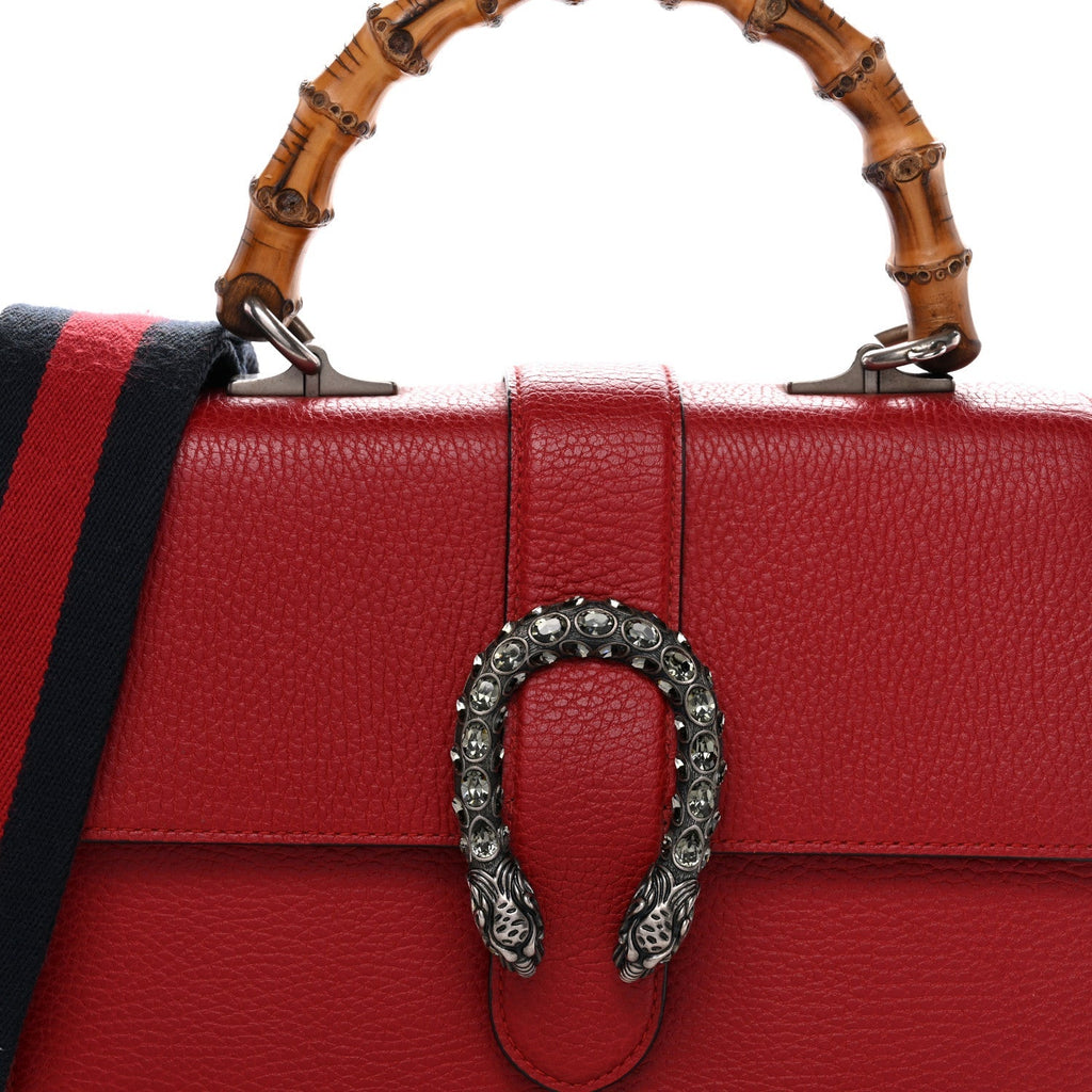 Dollar Calfskin Crystal Web Medium Dionysus Bamboo Top Handle Bag Hibiscus Red Black Diamond