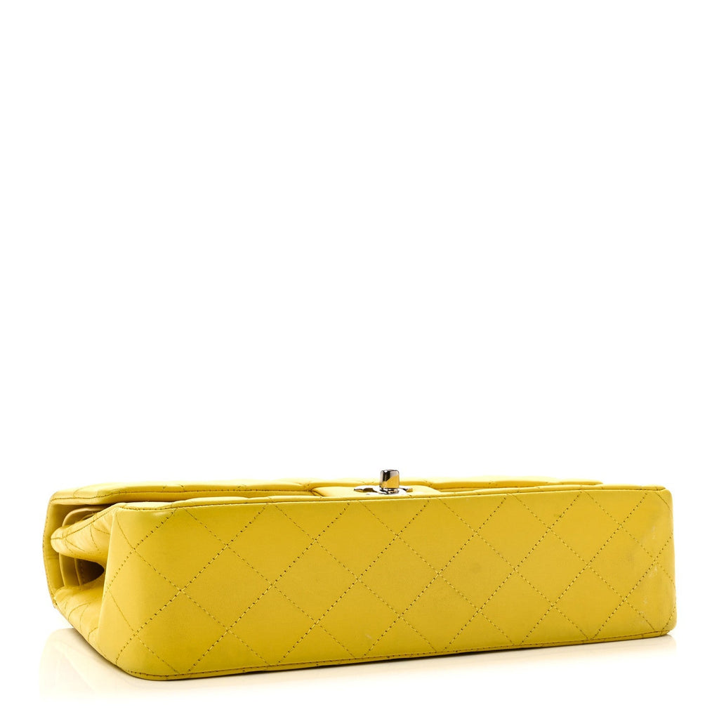 Lambskin Quilted Medium Double Flap Yellow