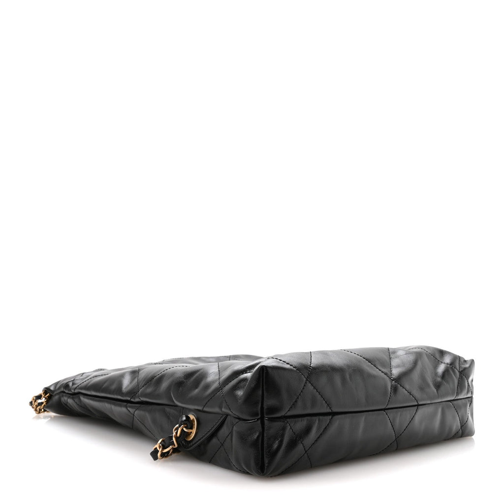 Shiny Calfskin Quilted Chanel 22 Backpack Black