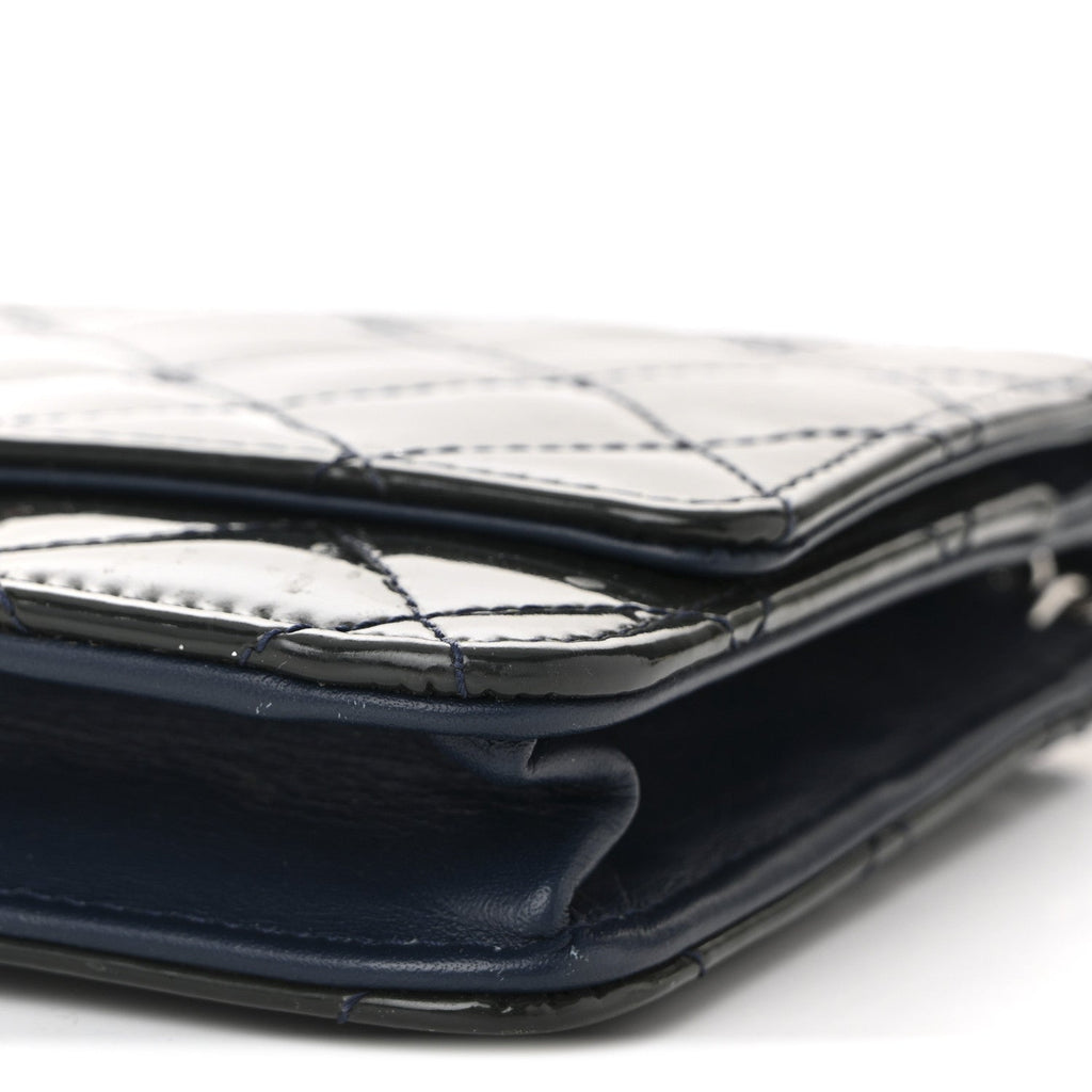 Patent Quilted Wallet On Chain WOC Navy Blue