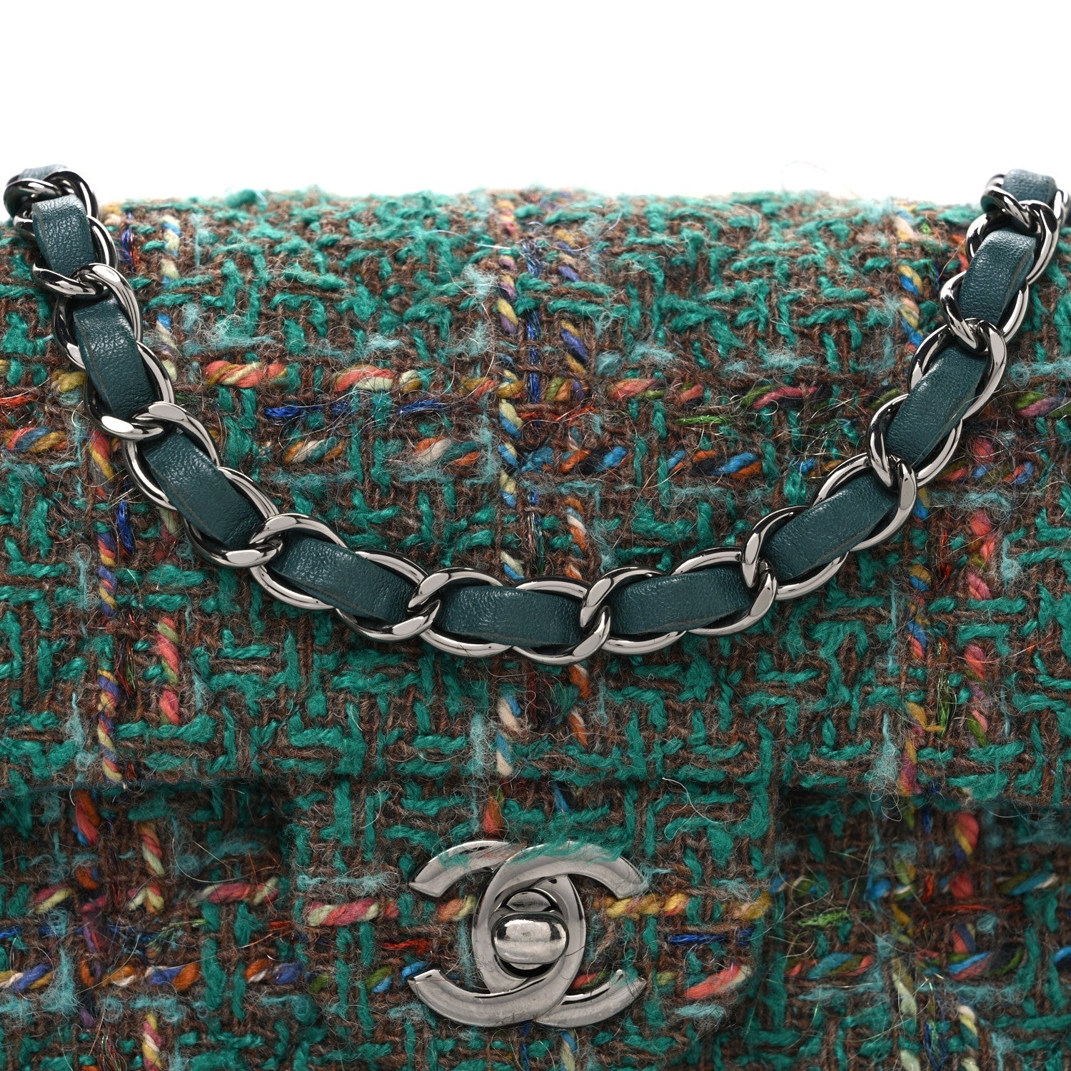 Tweed Quilted Mini Rectangular Flap Green