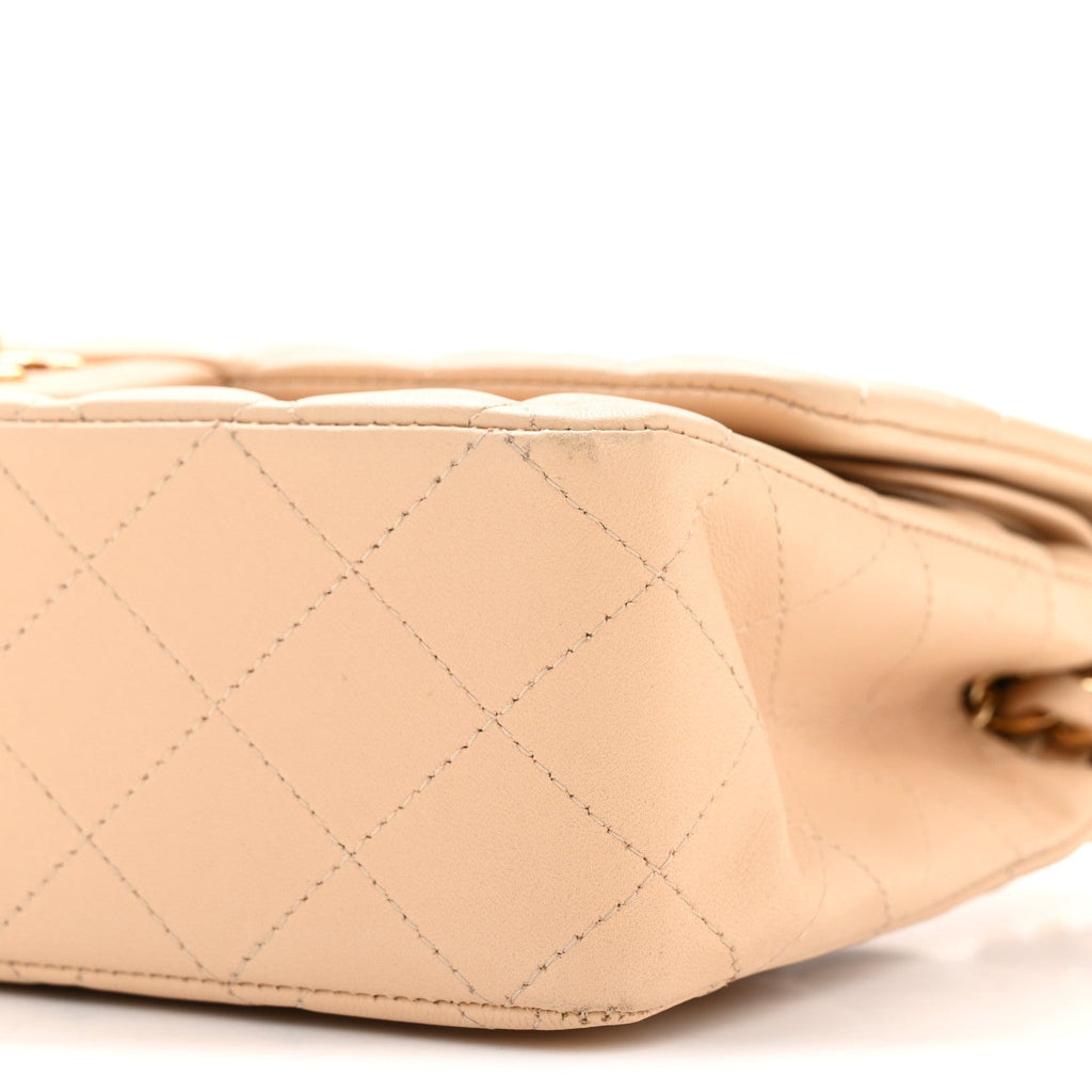 Lambskin Quilted Medium Double Flap Beige