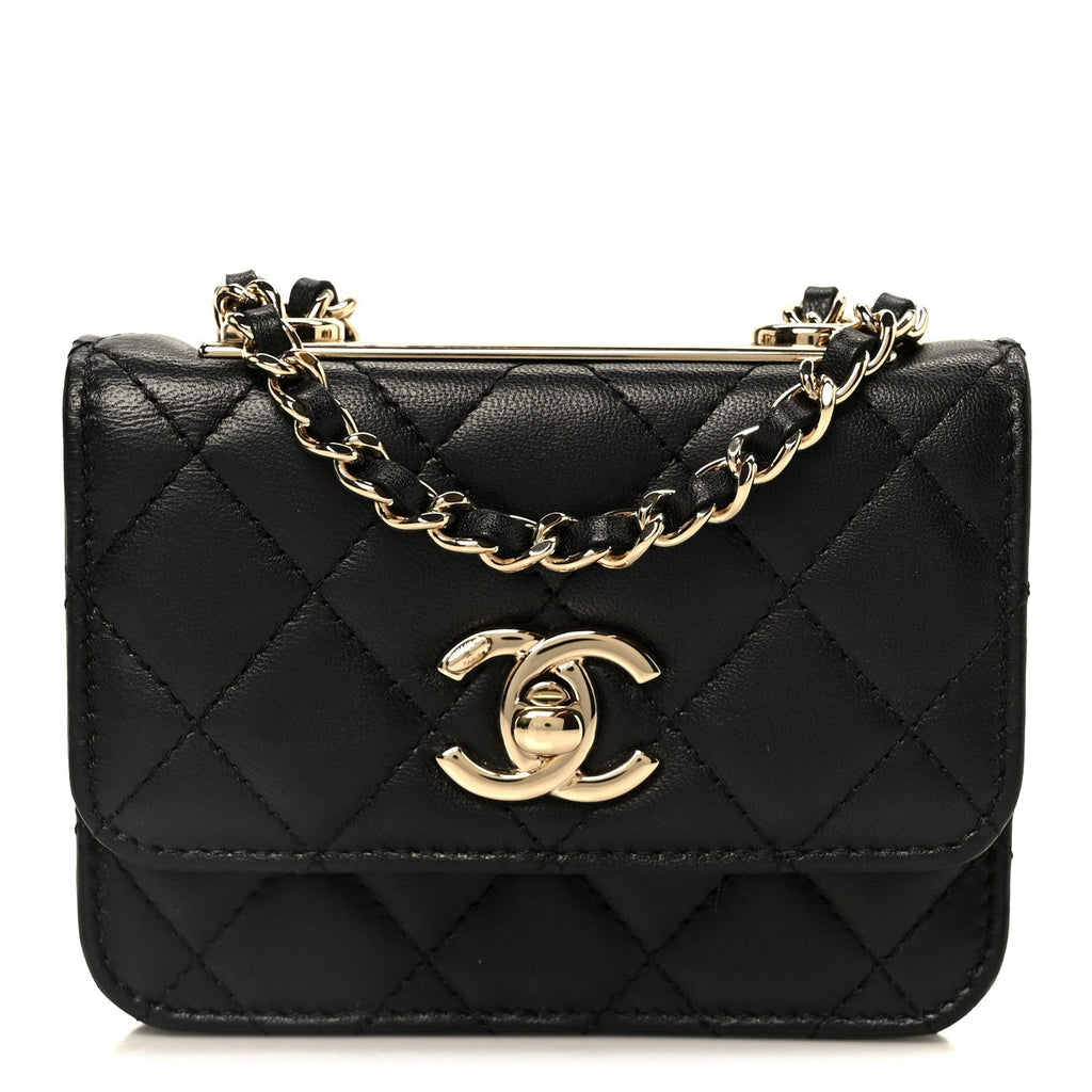 Lambskin Quilted Trendy CC Card Holder On Chain Black