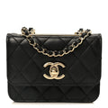 Lambskin Quilted Trendy CC Card Holder On Chain Black