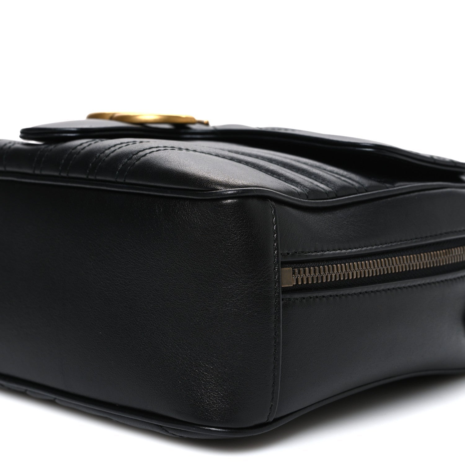 Calfskin Matelasse Sylvie Web Small GG Marmont Top Handle Shoulder Bag Black