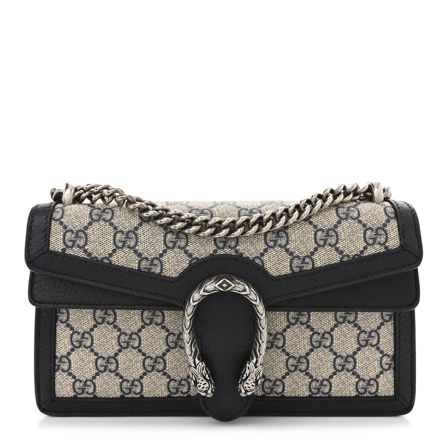 GG Supreme Monogram Textured Dollar Calfskin Small Rectangular Dionysus Shoulder Bag Beige Blue