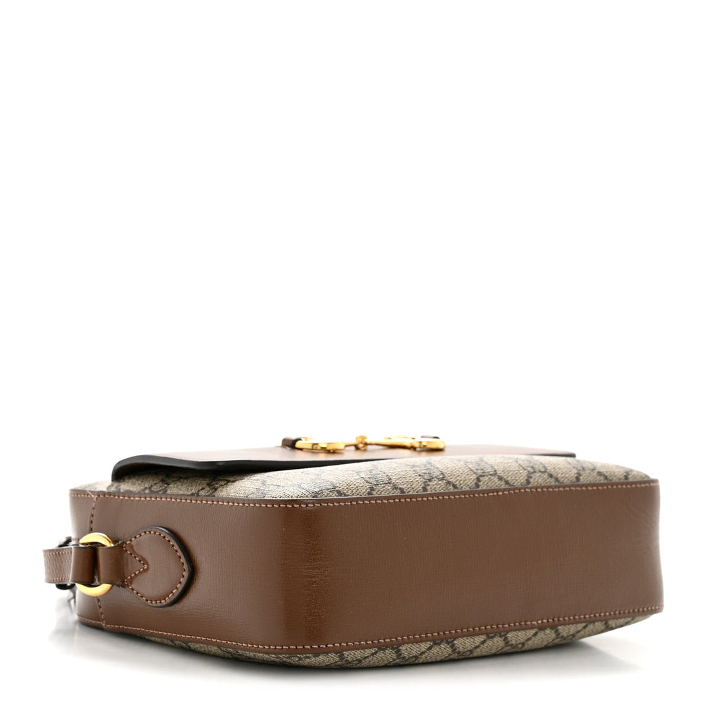 GG Supreme Monogram Small Horsebit 1955 Shoulder Bag Beige Brown Sugar