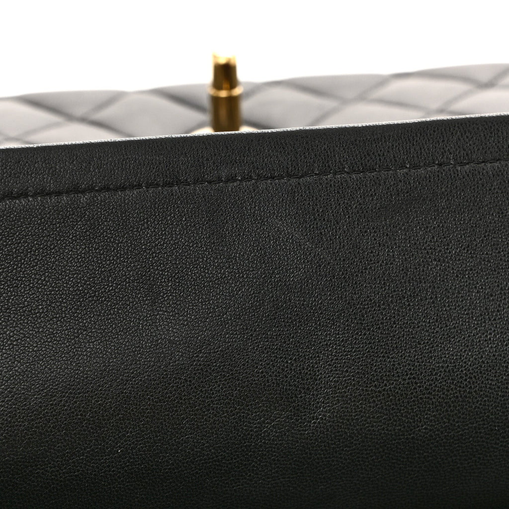 Lambskin Quilted Medium Double Flap Black