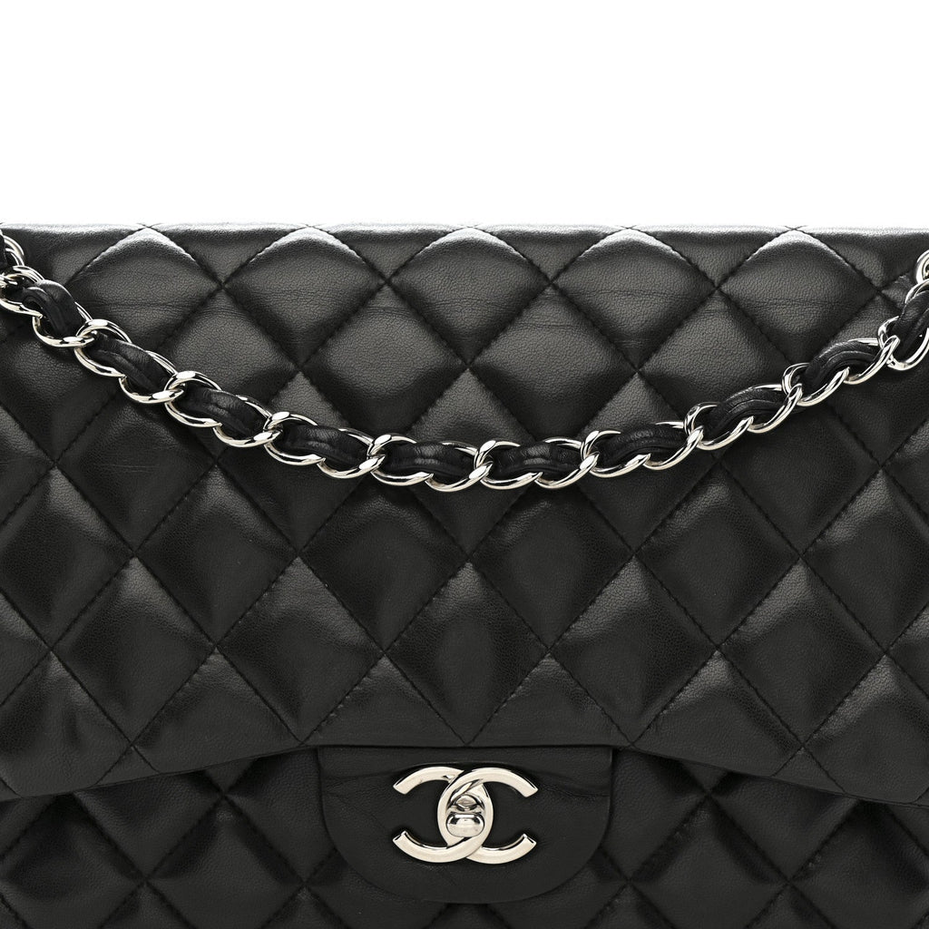 Lambskin Quilted Jumbo Double Flap Black
