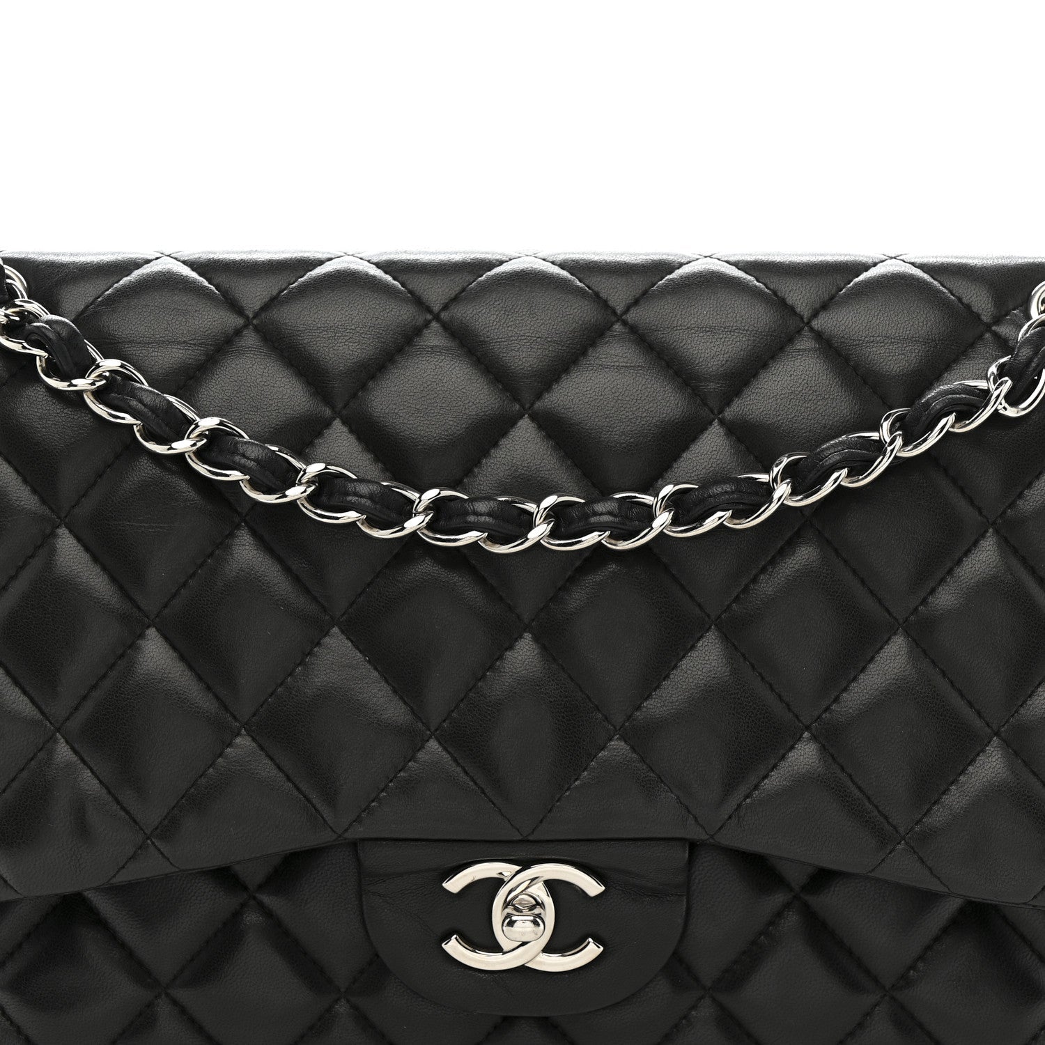 Lambskin Quilted Jumbo Double Flap Black