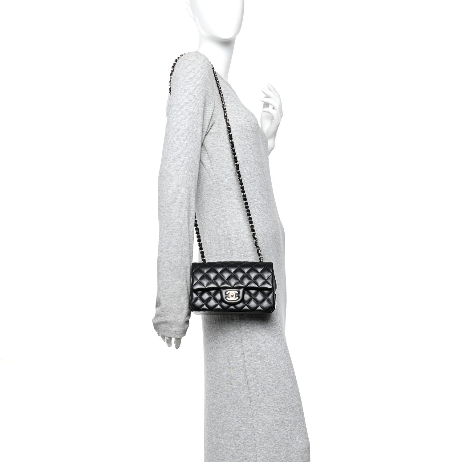 Lambskin Quilted Mini Rectangular Flap Black