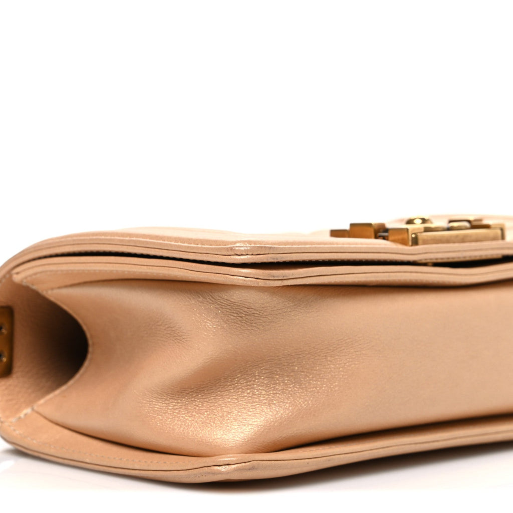 Pearl Calfskin Quilted Small Boy Flap Gold