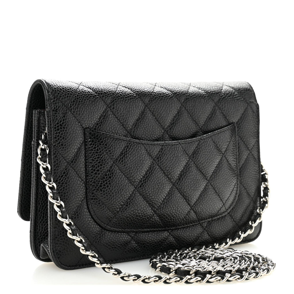 Caviar Quilted Wallet on Chain WOC Black
