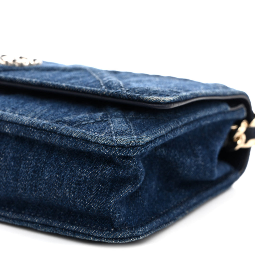 Denim Quilted Chanel 19 Wallet On Chain WOC Blue