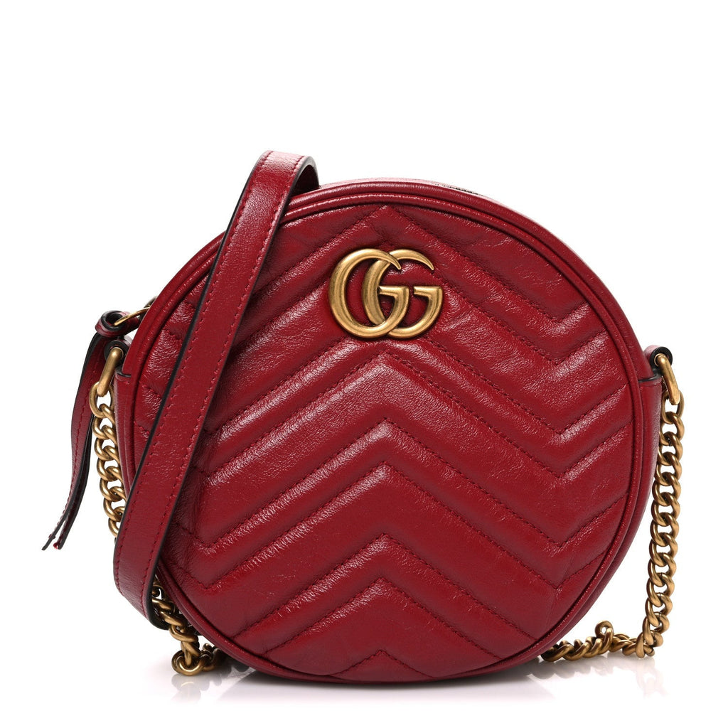 Glazed Calfskin Matelasse Heart Mini GG Marmont Round Shoulder Bag Romantic Cerise