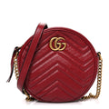 Glazed Calfskin Matelasse Heart Mini GG Marmont Round Shoulder Bag Romantic Cerise