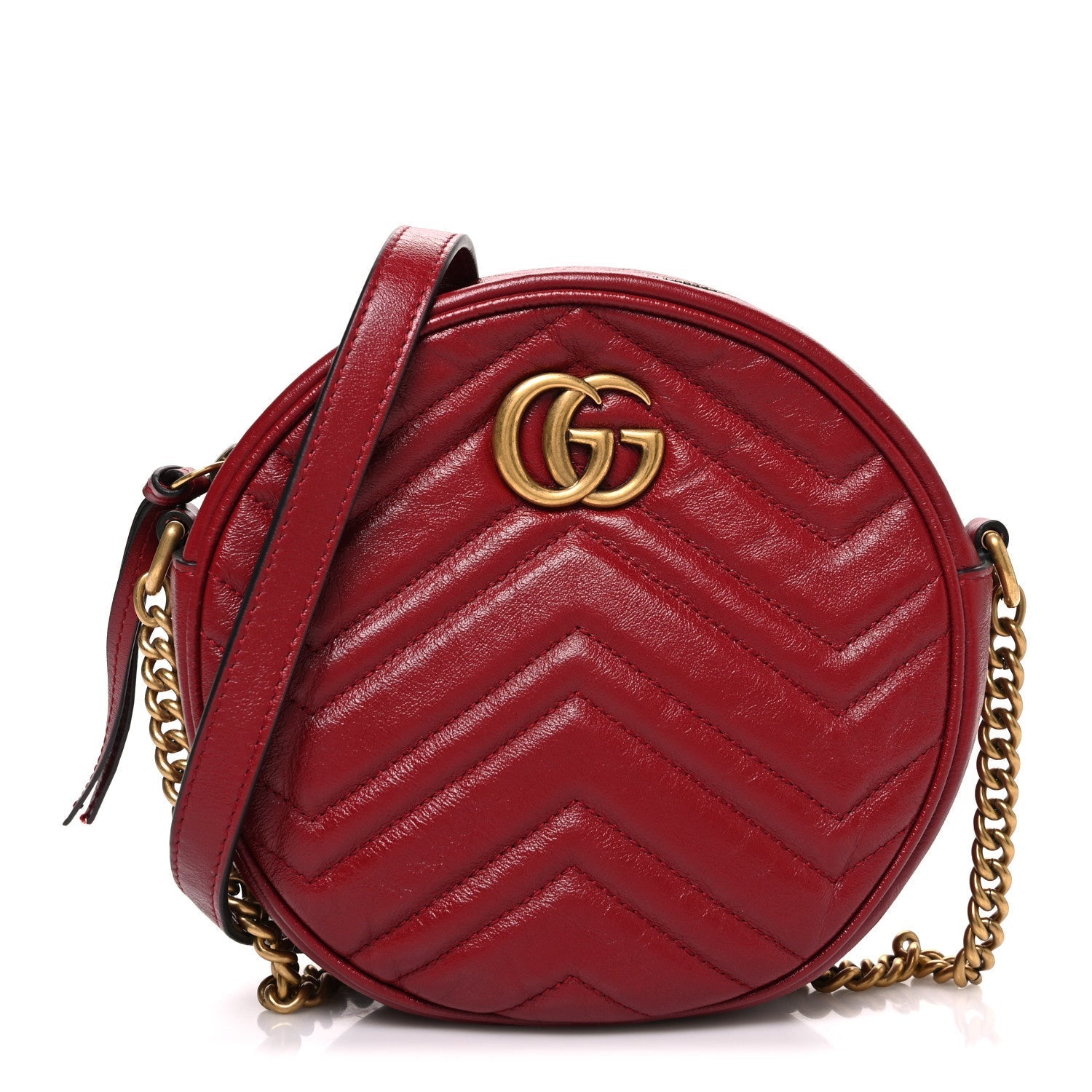Glazed Calfskin Matelasse Heart Mini GG Marmont Round Shoulder Bag Romantic Cerise