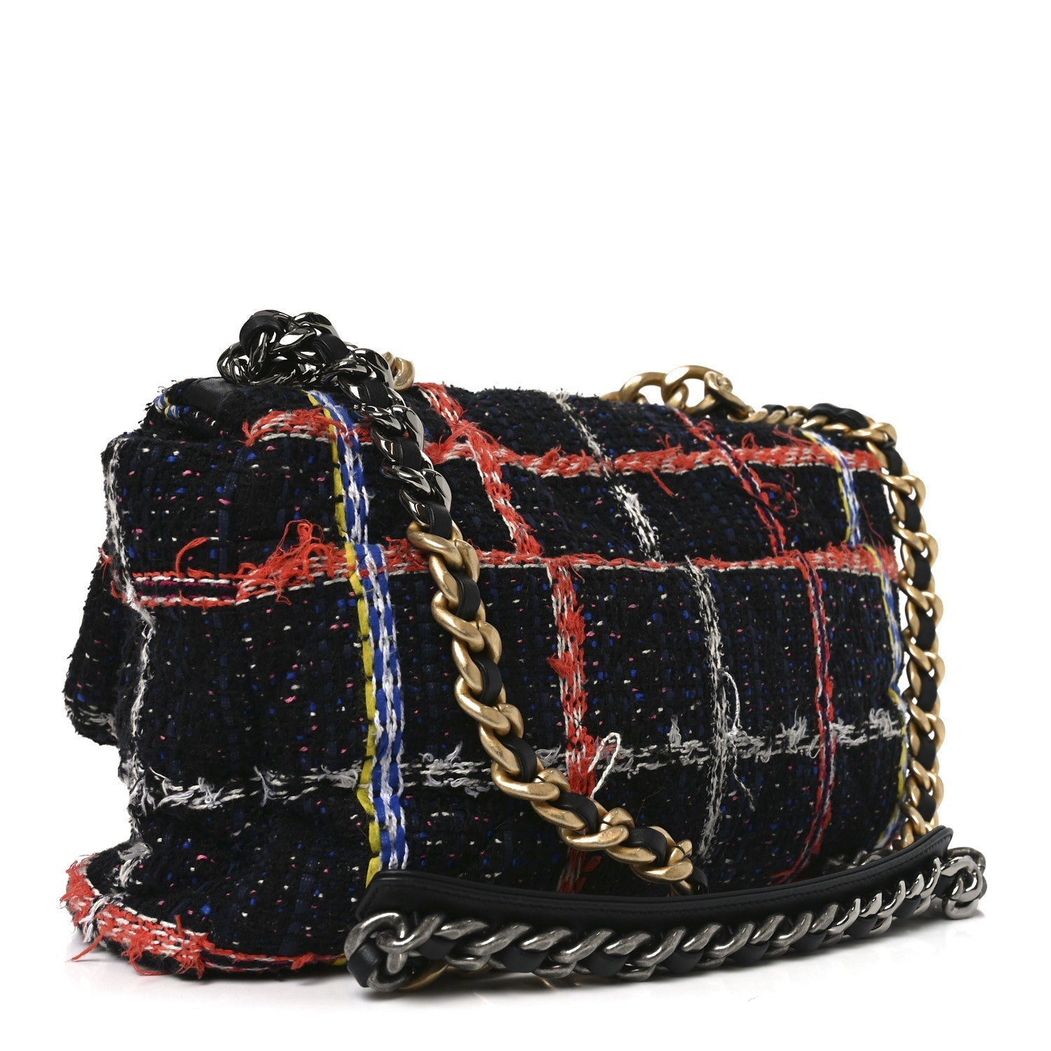 Tweed Quilted Large Chanel 19 Flap Black Orange Blue